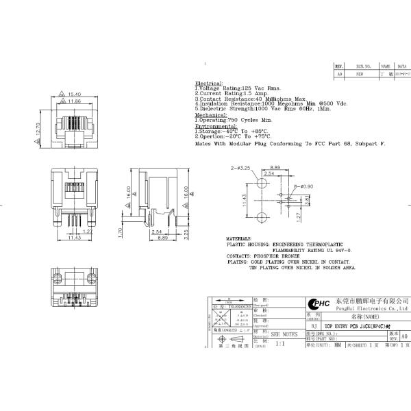 Верхняя часть гнезда пластмассы RJ11 RJ45 Jack Cat6 Rj45 входит порт разъём-розетка 4P4C/8P8C одиночный