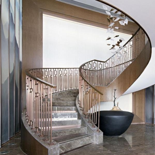 Aluminum Metal Stair Railing Gold Tubular Steel Railings Design Customizable