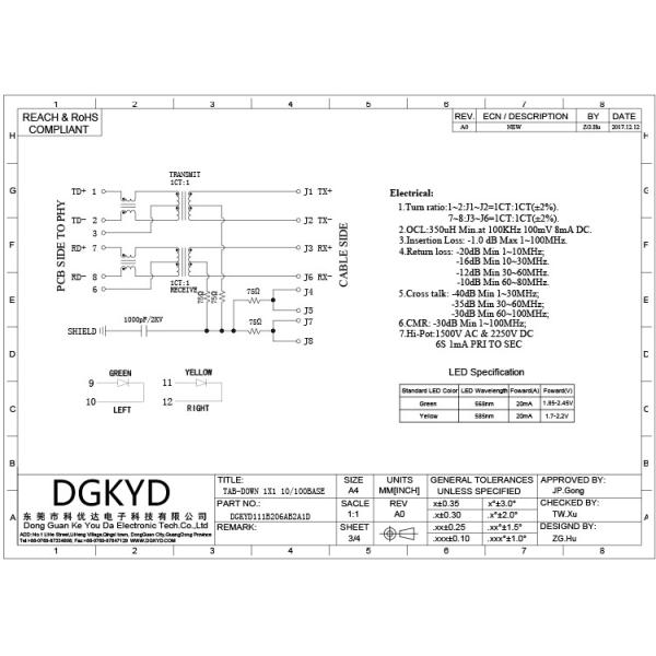Градусов штепсельной вилки соединителя 100M DGKYD111B206AB2A1D RJ45 горизонтальные 90 прямой со светом и экраном