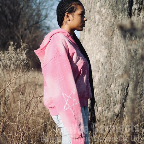 Parche bordado Distressed Zip Up Hoodie de algodón Francés Terry Hoodies Unisex