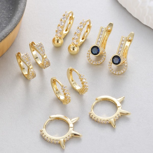 Wholesale 14k Gold Plated Willow Nail Ear Buckle Zircon Earrings Simple Light Luxury Niche Design Bow Jewelry Hoop Earring