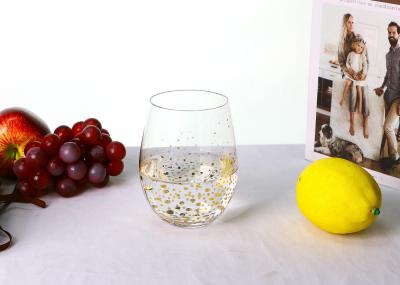 Etching Golden Spoted 10cm Transparent 18 Oz Drinking Glasses Hand Blown
