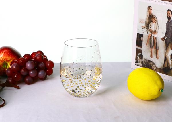 Etching Golden Spoted 10cm Transparent 18 Oz Drinking Glasses Hand Blown