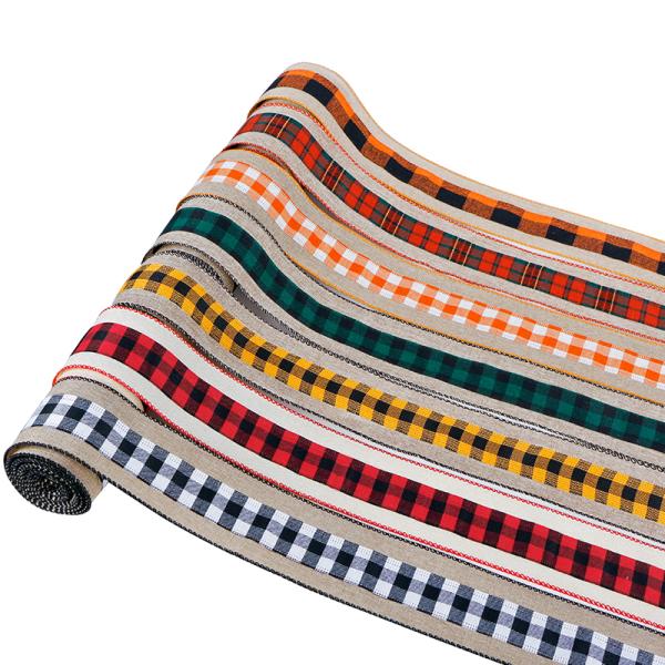 2.5 Inch Wired Edge Plaid Burlap Ribbon for Christmas Present Wrapping and Floral Bows