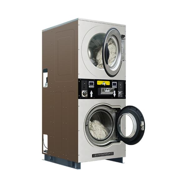 Space-Saving Stackable Coin Operated Washer Dryer Set - Upper Dryer & Lower Washer