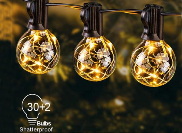 11m 35FT 30pcs G40 LED Bulb Copper Wire Lamp String Vintage Christmas Wedding Decoration Outdoor Patio Decorative Lights