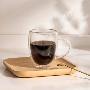 Mug à café en verre à double paroi avec isolation, résistant au four et au congélateur, en borosilicate