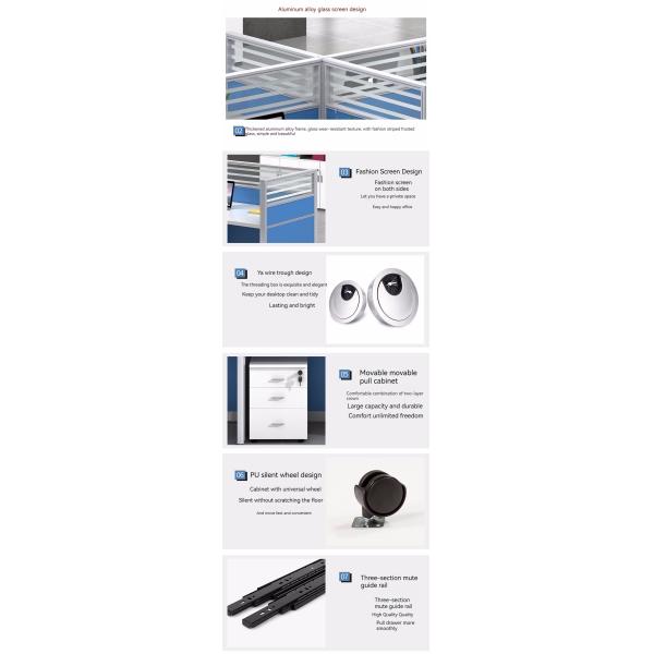 Muebles de oficina modulares y personalizables Estación de trabajo de pantalla para 4 personas con espacio de escritorio