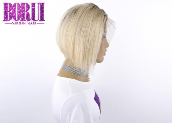 Virgin Cuticle Aligned Hair , 1B / 613 Blonde Pixie Wig Brazilian Silky