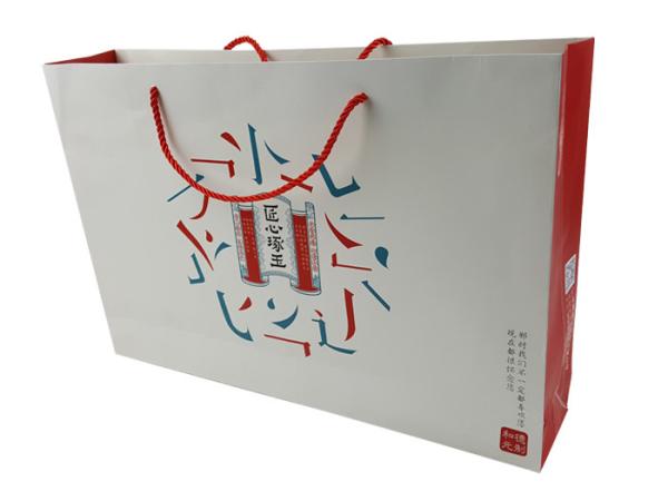 Paper Shopping Bags Custom Design Cardboard Material Logo Printing Paper Bag with Red Color Rope Handle