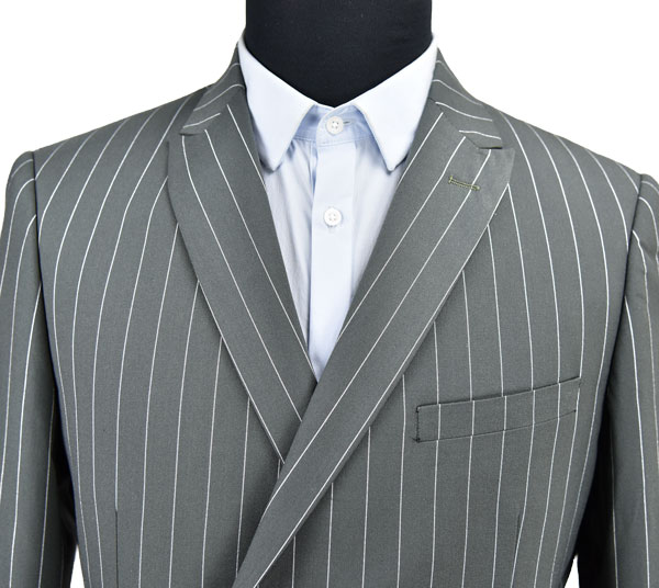 Grey Stripe Mens Slim Fit Suit Blazer Double Breasted Anti Shrink Breathable
