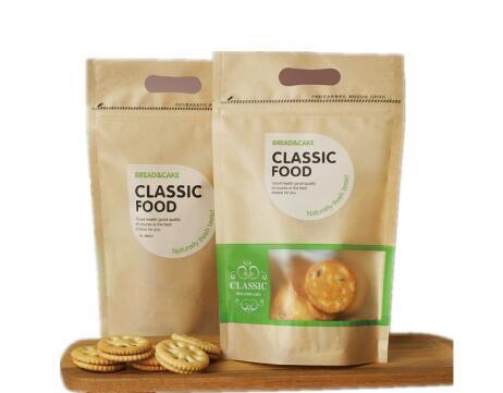 Custom Design/Printing Stand Up Resealable Zipper Food Grade Kraft Paper Bags For Dried Food Packaging