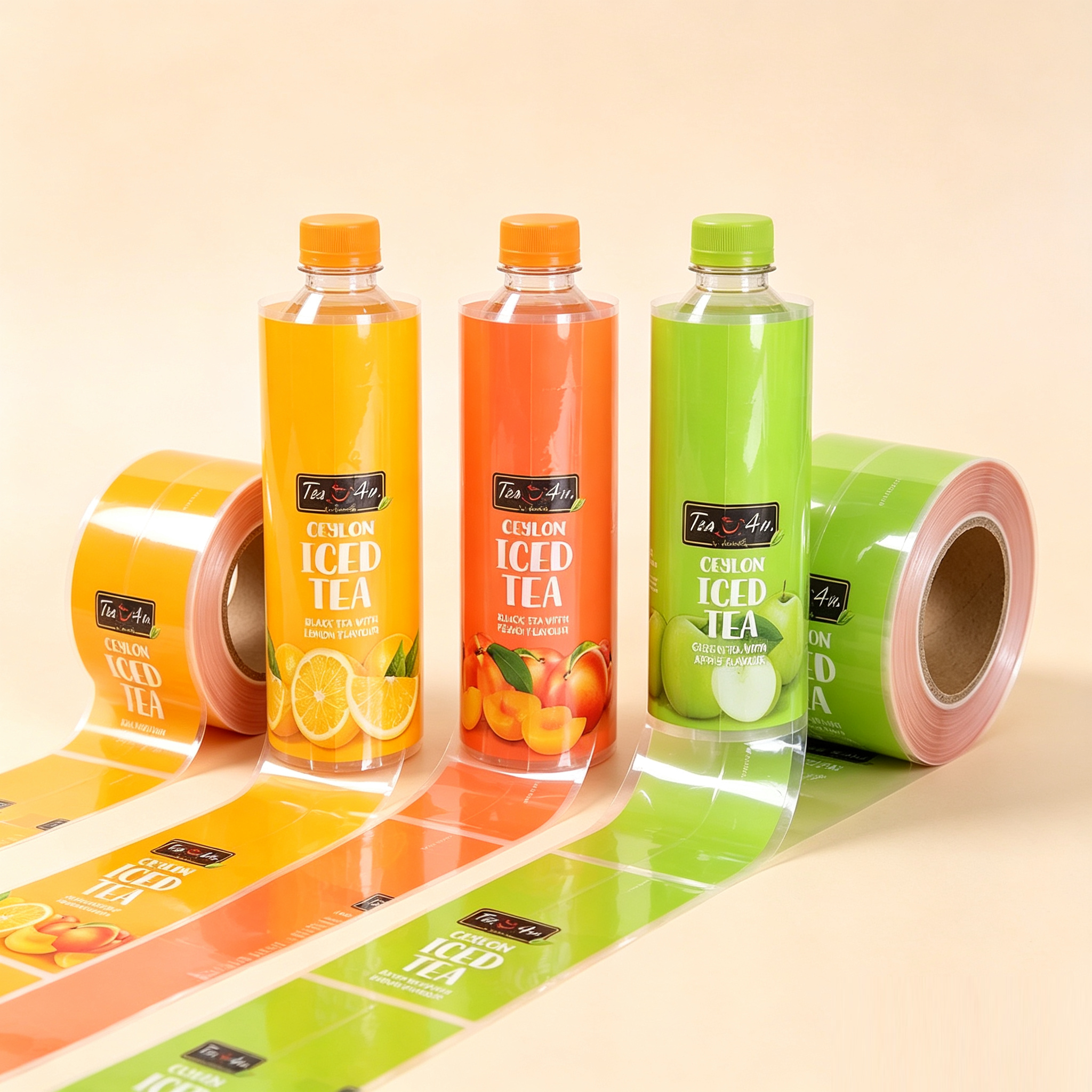 Custom PVC Shrink Sleeve Labels For Juice Bottles | Full Wrap Heat Shrink Film Label For Iced Tea Fruit Drink Plastic Bottle OEM Printing