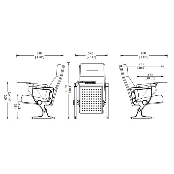 Theater Furniture Public Seating Auditorium Armchair 580mm For Conference Hall