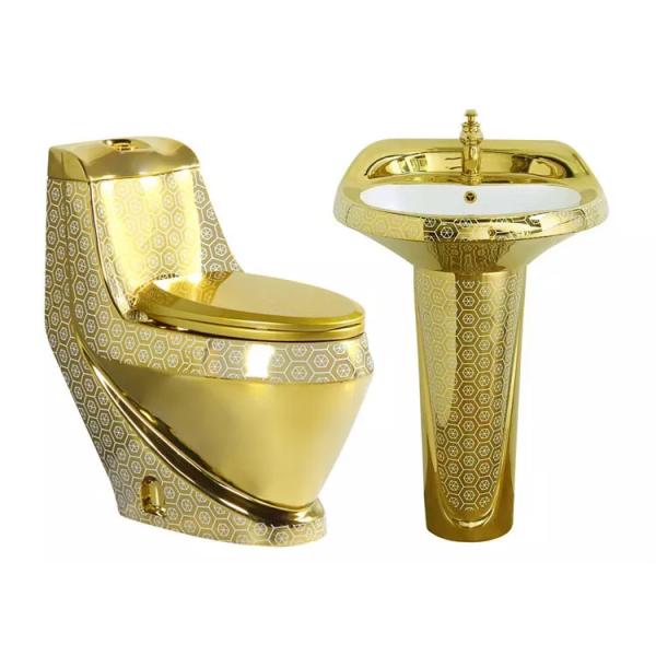 Golden Hotel Bathroom Sanitary Ware With Pedestal Basin Sink Wall Hung Toilet