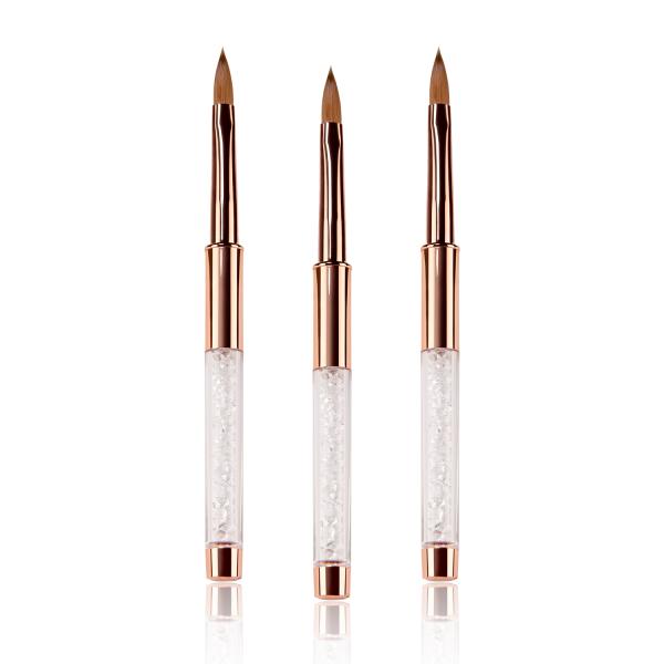 Aluminum tube Size 8 Kolinksy Nail Brush Rose Gold OEM Crystal Nail Pen Brush