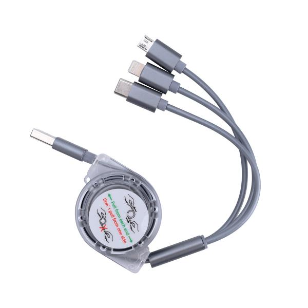 Retractable  3 In 1 Braided Charging Cable Widely Compatible High Durability