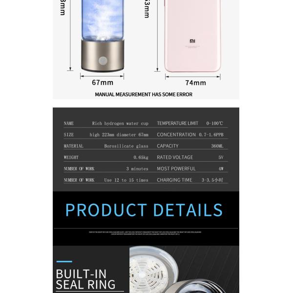 Portable Smart SPE Rechargeable Hydrogen Rich Water Bottle Generator