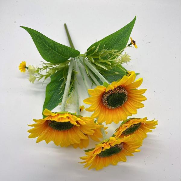 Flores simuladas Flores falsas del girasol Bouquet de flores del girasol Pañuelo de mano Flores Bouquet de bodas Decoración del hotel Flores