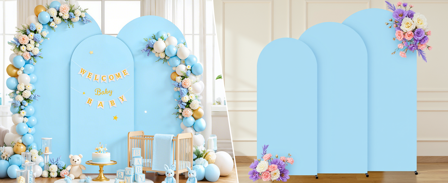 Blue Wedding Arch Backdrop Covers, Round Top Cover For Birthday Party Ceremony