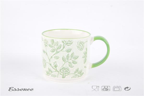 Hand Printing Custom Stoneware Mugs Kicthen Ware Stackable Tea Cup Dishwasher Safe