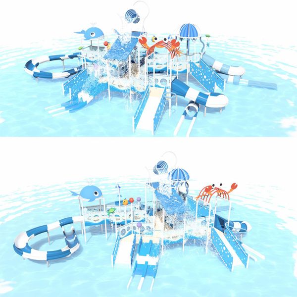 Fiberglass Steel Kids Splash Water Playground Interactive Water Slide Splash Pad
