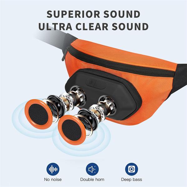Outdoor Adjustable Fanny Pack Waterproof Rechargeable With Bluetooth Speaker Stereoc