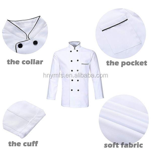 Amazon Hot Sale Catering Uniforms White Long Sleeve Chef Jacket Chef's Clothing