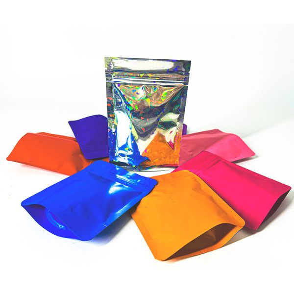 Food Snacks Packaging 4x5 Inch Plain Plastic Packaging Bags 3.5G Reusable Zipper Holographic Mylar with Gravnre Printing