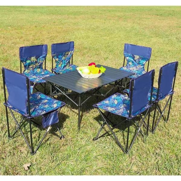 Lightweight Iron Outdoor Camping Picnic Height Adjustable Folding Roll Wooden Table