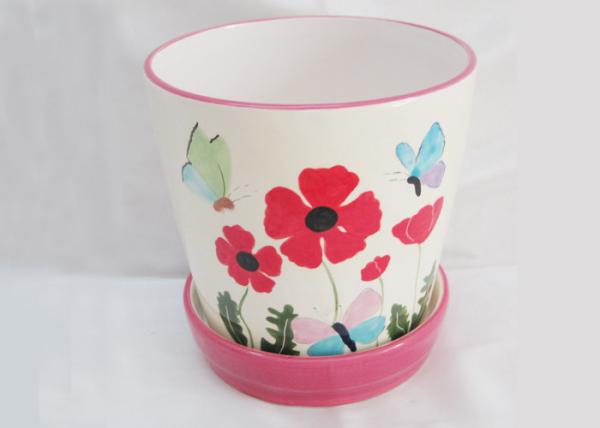 Dolomite Ceramic Garden Planters 6 inch flower pot Hand Painted with Attached Saucer
