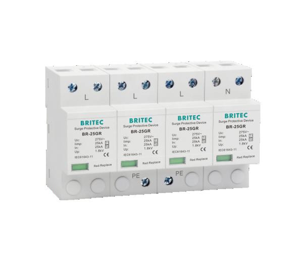 BR-25GR 4P Clase I tipo 1 Supresor de sobretensiones SPD Protector contra rayos descargador de hueco de chispa spd tipo1 4p ac spd protector contra sobretensiones
