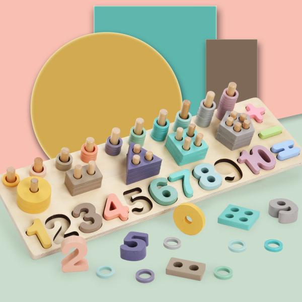 Ensino 14cm de madeira geométrico de Toy Montessori Math Blocks Preschool da matemática