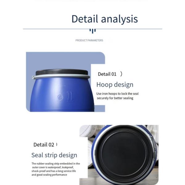 200L Blue Plastic Barrel Drum With Handle And Steel Hoop For Chemical Storage