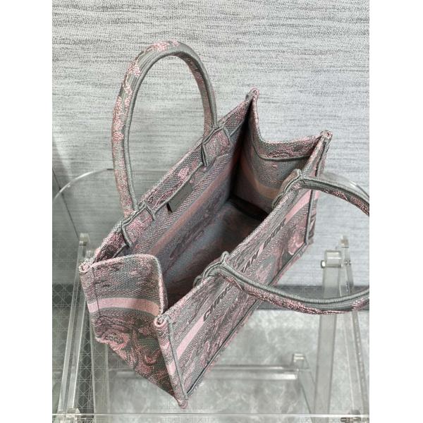 Pequeño Christian Dior Booktote Pink And Gray Toile De Jouy Sauvage Embroidery