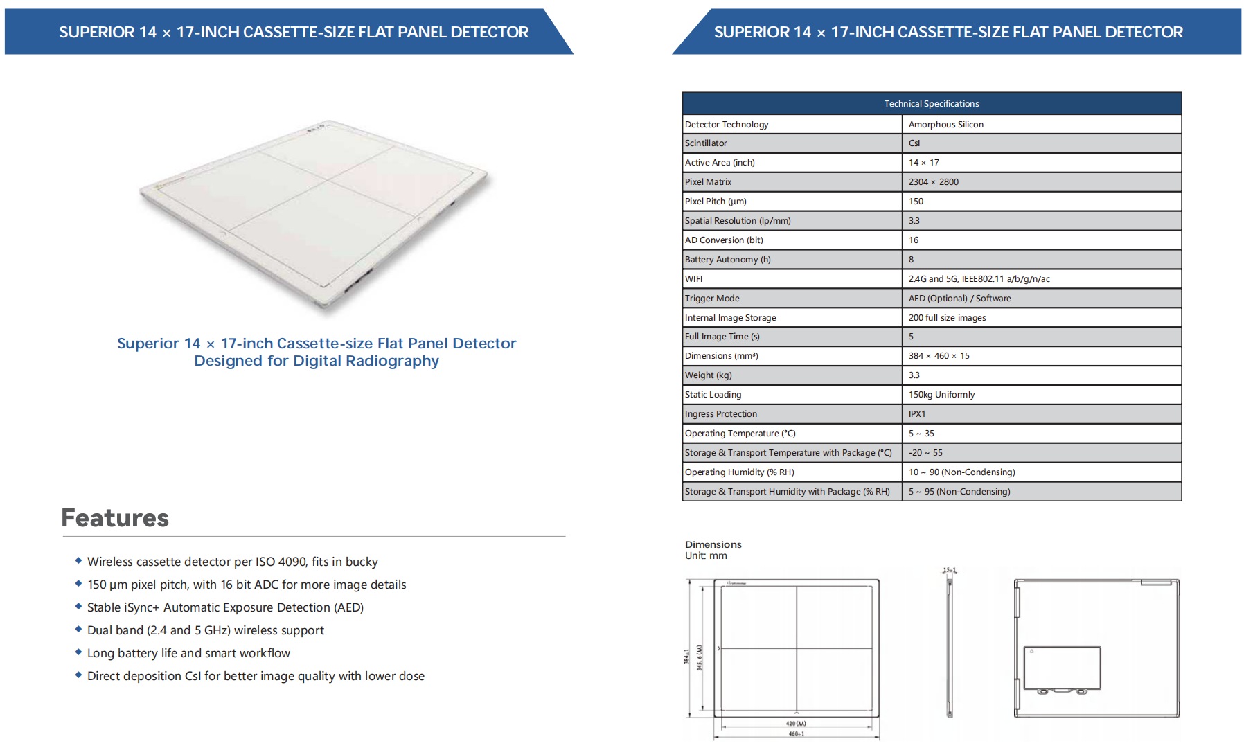 14x17-inch Active Area Flat Panel Detector with Amorphous Silicon Technology and DICOM Compatibility