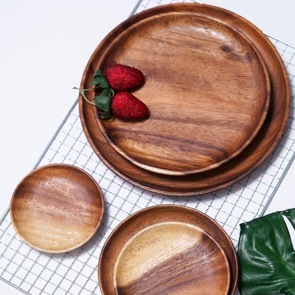 5pcs/Set Wooden Serving Plates 15cm 18cm 20cm Acacia Wood Round Serving Platter