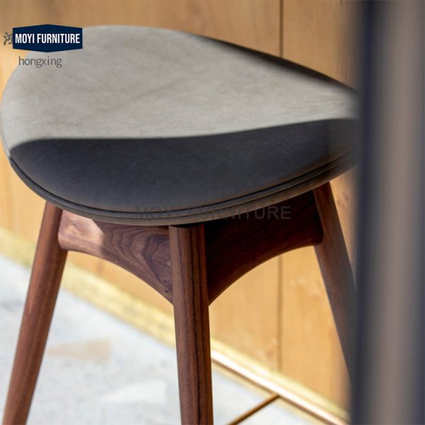MOYI Produce Direct Sales Linen Backrest Ash Wood bar Stool High Chair Soft Bag Cushion Free bar Cafe Shop Hotel