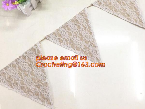 Rustic wedding decor burlap lace bunting jute banner,festival, Rainbow Cotton Lace Handmade Vintage Flag Bunting Banner,