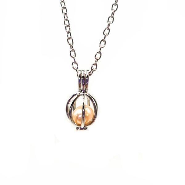 18K Silver Plated Love Wish Pearl Cage Pendant Necklace with 1pc Freshwater Pearl In it