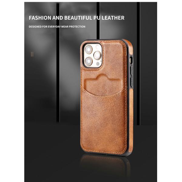 iPhone 15 Pro Max PU Leather Back Cover Card Slot Holder Slim Vintage Mobile Phone Case