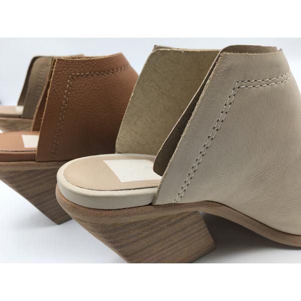 Casual Platform Womens Leather Dress Shoes Beige 3 Inch Heel Closed Toe