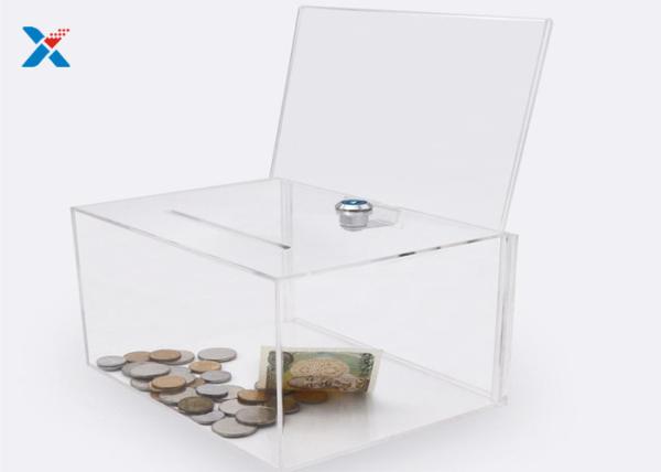 Fashion Acrylic Charity Box / Transparent Acrylic Donation Box With Lock