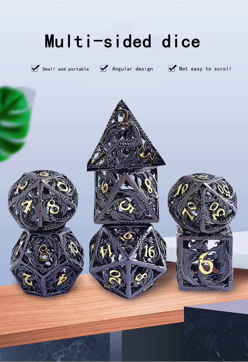 Customized Color Copper Hollow Dice Set for DND Games with 14mm-20mm Polyhedron Metal Dice