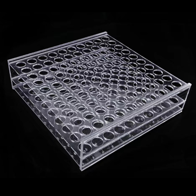 Factory Custom Durable Transparent Acrylic Test Tube Rack Clear Practical Lab Holder with Holes for Science Experiments
