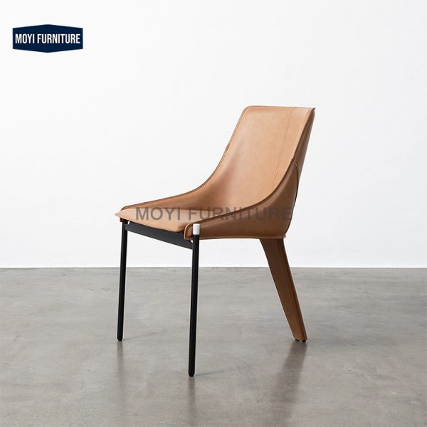 Refined Top-Stitching Leather Upholstered Comfortable Padded Dining Room Dining Chairs With Unique 3-Leg Structures
