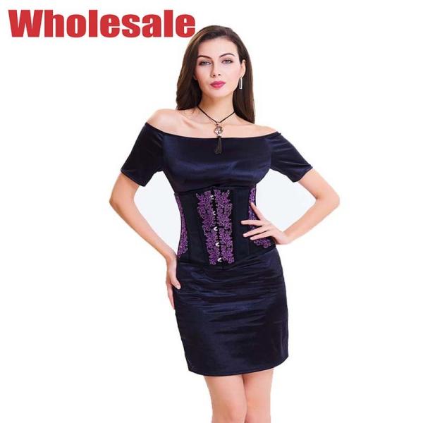 O poliéster 2XL bordou o preto e o roxo do vestido da atadura do espartilho
