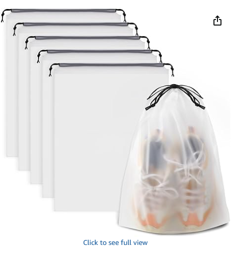 Large  Travel Shoe Bags - 5 Pcs with Clear Window, Non-Woven Drawstring, 12.6