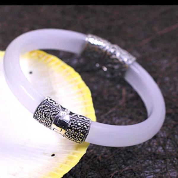 Women Vintage Jewelry Sterling Silver Zirconia Bangle Bracelet (015741WWHITE)