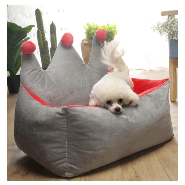 Short Plush Pink Grey Yellow Princess Dog Bed With Crown Shape